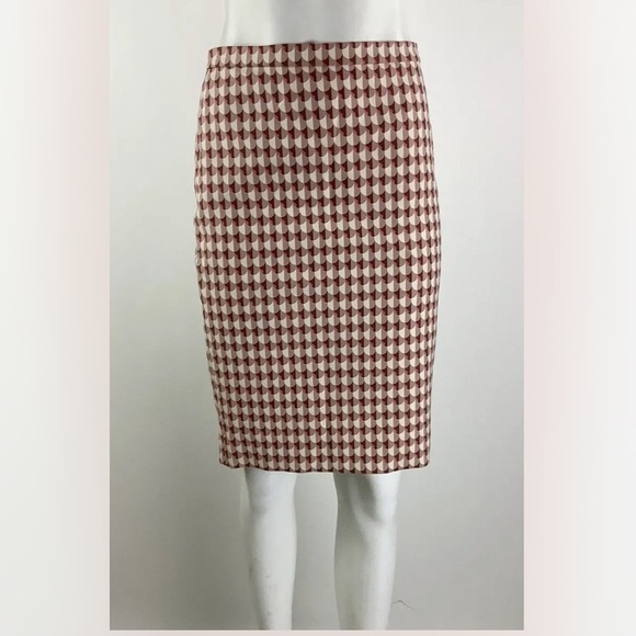 J. Crew Dresses & Skirts - J Crew Skirt Sz 0 Geometric Print Pencil Skirt Pink Cream 100% Cotton Lined